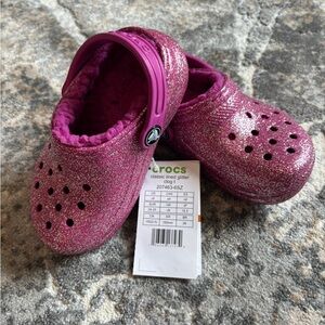 CROCS Pink Glitter Lined Slippers NWT
